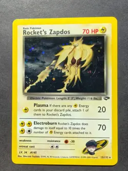 Pokemon TCG Rocket's Zapdos 15/132 Gym Challenge Holo partial Swirl LP Ungraded - Image 1