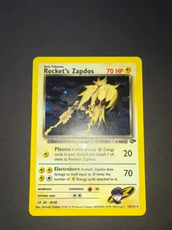 Pokemon TCG Rocket's Zapdos 15/132 Gym Challenge Holo partial Swirl LP Ungraded - Image 3