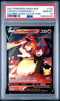2021 POKEMON SWSH BLACK STAR PROMO CELEBRATIONS COLL LANCE'S CHARIZARD V PSA 10 - Image 1