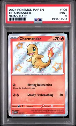 2024 POKEMON PAF EN-PALDEAN FATES SHINY RARE #109 CHARMANDER PSA 9 - Image 1