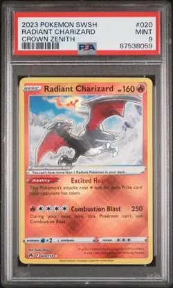 PSA 9 2023 Pokemon SWSH Radiant Charizard 020/159 CROWN ZENITH #20 MINT Graded - Image 1