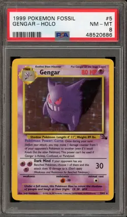 Pokemon Gengar Fossil Unlimited Holo Rare #5 PSA 8 - Image 1