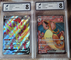 POKEMON 2 CARD BUNDLE - CHARIZARD EX 183/165 & PROMO ZAMAZENTA V - RKT GRADED 8 - Image 1