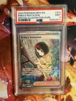 2023 POKEMON MEW EN-151 SPECIAL ILLUSTRATION RARE #203 ERIKA'S INVITATION PSA 9 - Image 1