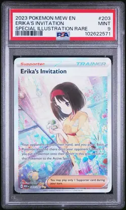 2023 POKEMON MEW EN-151 SPECIAL ILLUSTRATION RARE #203 ERIKA'S INVITATION PSA 9 - Image 3