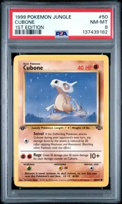 1999 POKEMON JUNGLE 1ST ED #50 CUBONE PSA 8 - Image 1