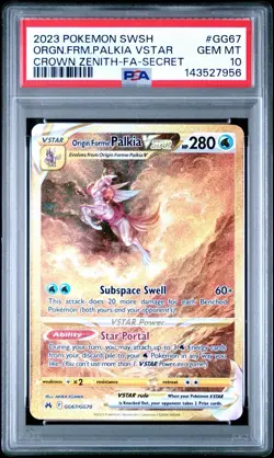 2023 POKEMON CROWN ZENITH SECRET #GG67 FULL ART/ORIGIN FORME PALKIA VSTAR PSA 10 - Image 1