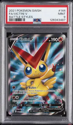 2021 POKEMON SWORD & SHIELD BATTLE STYLES #144 FULL ART/VICTINI V PSA 9 - Image 1