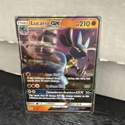 Pokemon - Lucario GX ULTRA RARE Black Star Promo SM100 TCG Card Holo Foil - Image 1