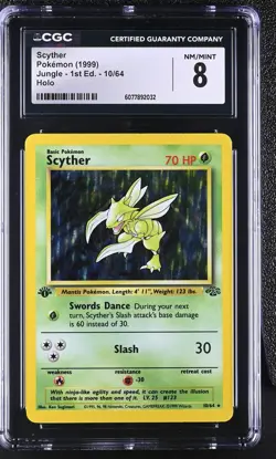 CGC 8 Scyther 1999 Jungle 1st Edition 10/64 Holo Pokemon Card - Image 1