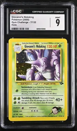 CGC 9 MINT Giovanni's Nidoking 2000 Gym Challenge 7/132 Holo Pokemon Card - Image 1