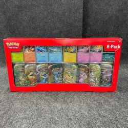 POKEMON TCG: Prismatic Evolutions 8-Pack Mini Tins, Worn Box - Image 1