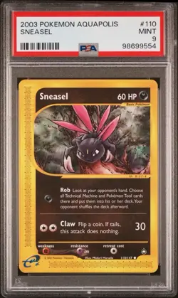 2003 Pokemon Aquapolis # 110 Sneasel Non Holo PSA 9 Card MINT! Trusted Seller! - Image 1