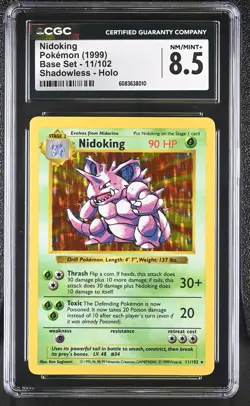 CGC 8.5 Nidoking 1999 Base Set 11/102 Shadowless Holo Pokemon Card - Image 1