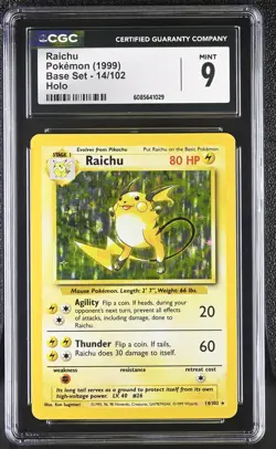 CGC 9 MINT Raichu 1999 Base Set 14/102 Holo Pokemon Card - Image 1