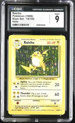 CGC 9 MINT Raichu 1999 Base Set 14/102 Holo Pokemon Card - Image 1