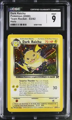 CGC 9 MINT Dark Raichu 2000 Team Rocket 83/82 Holo Pokemon Card - Image 1