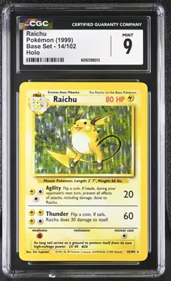 CGC 9 MINT Raichu 1999 Base Set 14/102 Holo Pokemon Card - Image 1