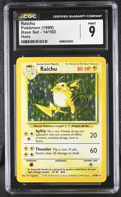 CGC 9 MINT Raichu 1999 Base Set 14/102 Holo Pokemon Card - Image 1