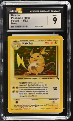 CGC 9 MINT Raichu 1999 Fossil 14/62 Holo Pokemon Card - Image 1