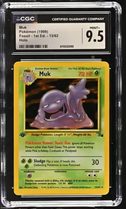 CGC 9.5 MINT+ Muk 1999 Fossil 1st Edition 13/62 Holo Pokemon Card - Image 1
