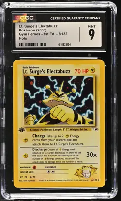 CGC 9 MINT Lt. Surge's Electabuzz Gym Heroes 1st Edition 6/132 Holo Pokemon Card - Image 1