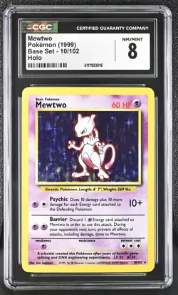 CGC 8 Mewtwo 1999 Base Set 10/102 Holo Pokemon Card - Image 1