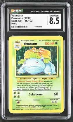 CGC 8.5 Venusaur 1999 Base Set 15/102 Holo Pokemon Card - Image 1
