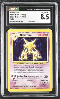 CGC 8.5 Alakazam 1999 Base Set 1/102 Holo Pokemon Card - Image 1