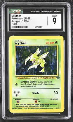 CGC 9 MINT Scyther 1999 Jungle 10/64 Holo Pokemon Card - Image 1