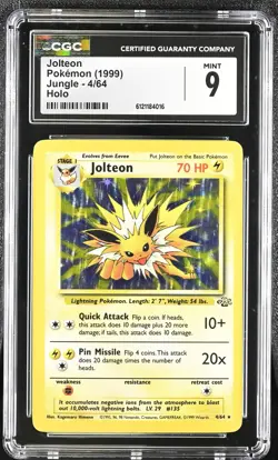 CGC 9 MINT Jolteon 1999 Jungle 4/64 Holo Pokemon Card - Image 1