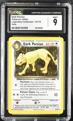 CGC 9 MINT Dark Persian 2002 Legendary Collection 6/110 Holo Pokemon Card - Image 1