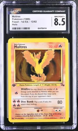 CGC 8.5 Moltres 1999 Fossil 1st Edition 12/62 Holo Pokemon Card - Image 1
