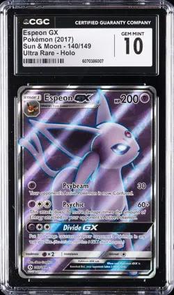 2017 POKEMON SUN & MOON ULTRA RARE HOLO #140/149 ESPEON GX CGC 10 GEM MINT - Image 1
