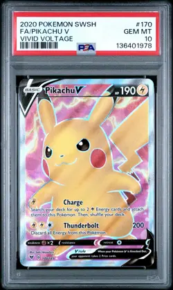 2020 POKEMON SWORD & SHIELD VIVID VOLTAGE #170 FULL ART/PIKACHU V PSA 10 - Image 1