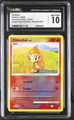 CGC 10 Chimchar Diamond & Pearl Burger King 76/130 Reverse Holo Pokemon Card - Image 1