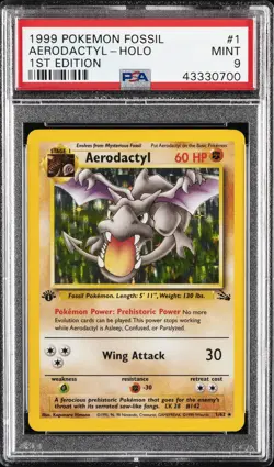 1999 POKEMON FOSSIL 1ST ED #1 AERODACTYL-HOLO PSA 9 - Image 1