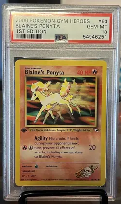 Pokemon 2000 Blaine's Ponyta Gym Heroes 1st Edition Regular 63/132 PSA 10 - Image 1