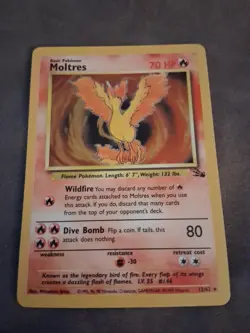 Pokemon TCG Moltres Holo Unlimited Rare Card 12/62 Fossil Set Near Mint - Image 1