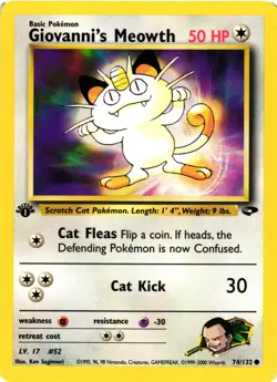 Pokemon TCG Giovanni's Meowth Gym Challenge 1st Edition Common Card 74/132 VLP - Image 1