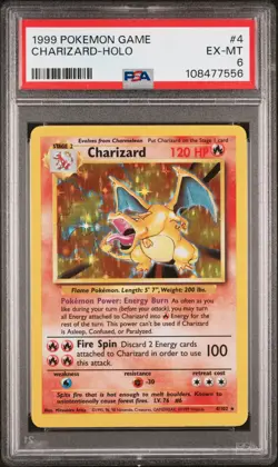 1999 POKEMON BASE SET UNLIMITED #4 CHARIZARD-HOLO PSA 6 - Image 1