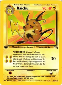 Pokemon TCG Fossil 1st Edition Raichu 29/62 Rare Non-Holo LP - Image 1