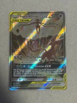 Espeon & Deoxys GX SM240 Tag Team Black Star Promo Sun & Moon Pokemon TCG MP - Image 1