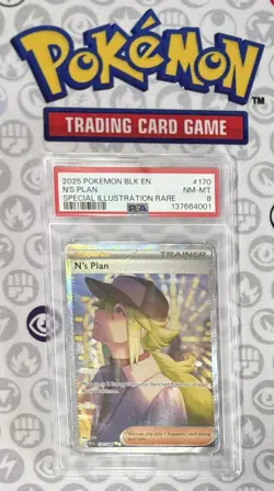 2025 POKEMON BLK EN-BLACK BOLT SIR #170 N'S Plan PSA 8 - Image 1