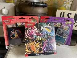 Pokemon TCG Paldean Fates Booster Bundle + 2 Sticker Collection Ascended Heroes. - Image 1