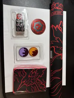 Pokemon Team Rocket's Moltres Playmat, deck Box, coin, Markers & dice - Image 1