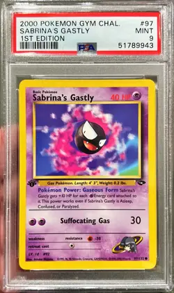 2000 Pokemon Gym Challenge Sabrina’s Gastly 1st Edition 97/132 PSA 9 Mint - Image 1