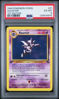HAUNTER 1999 Pokemon Fossil 1st Edition #21 - PSA 6 - Image 1