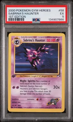 2000 POKEMON GYM HEROES 1ST ED #58 SABRINA'S HAUNTER PSA 5 - Image 1