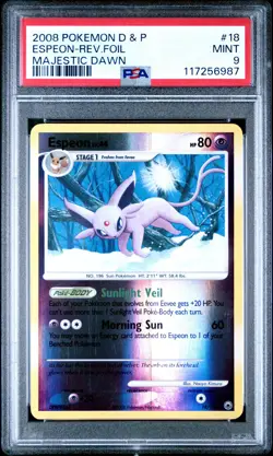 2008 POKEMON DP MAJESTIC DAWN ESPEON #18 REVERSE FOIL PSA 9 MINT #117256987 - Image 1
